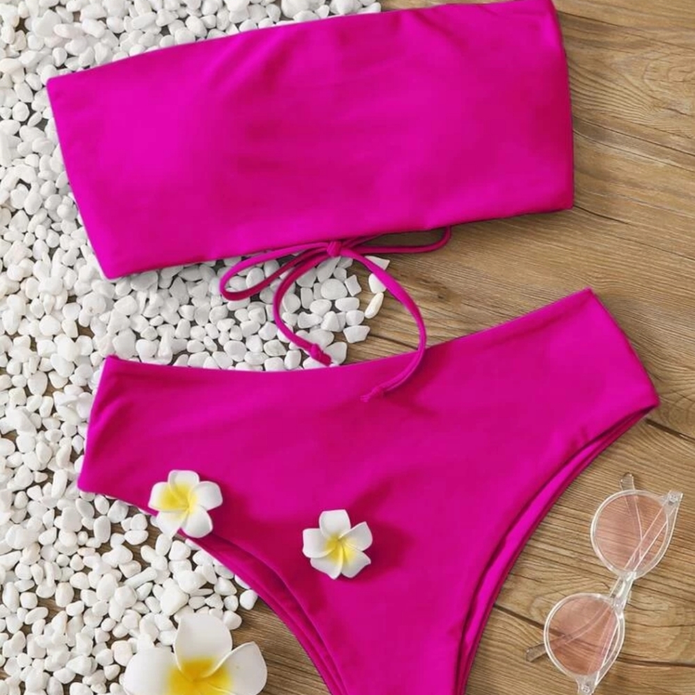 Shein lace up bandeau bikini swim suit